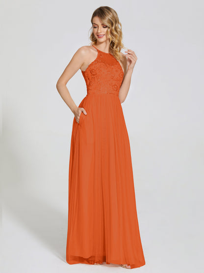 Destiny Lace Halter Tulle Bridesmaid Dress