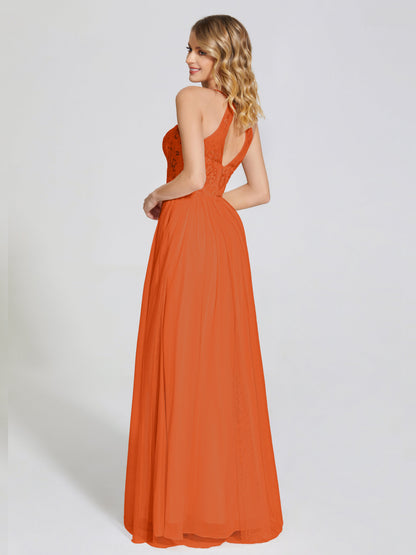 Destiny Lace Halter Tulle Bridesmaid Dress
