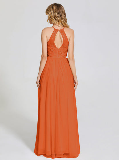 Destiny Lace Halter Tulle Bridesmaid Dress