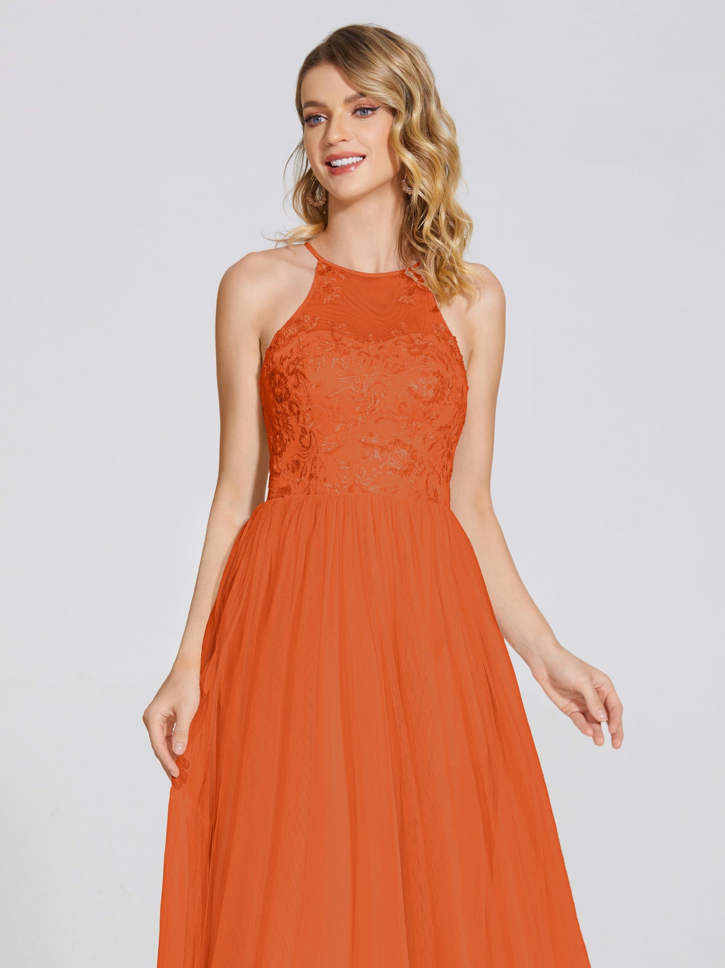 Destiny Lace Halter Tulle Bridesmaid Dress