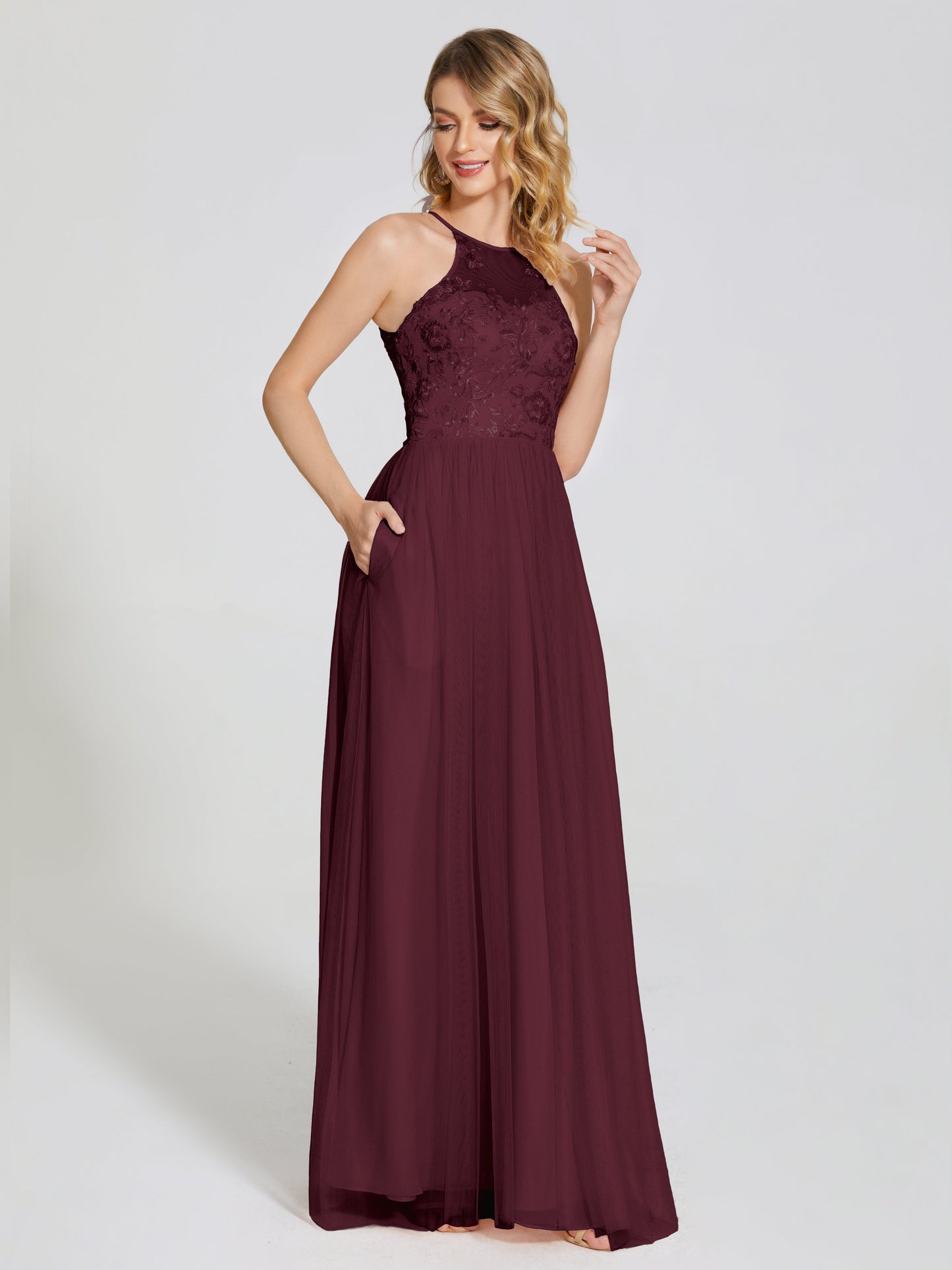 Destiny Lace Halter Tulle Bridesmaid Dress