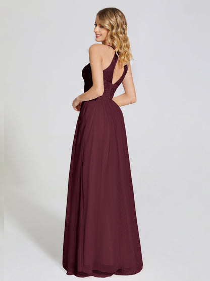 Destiny Lace Halter Tulle Bridesmaid Dress