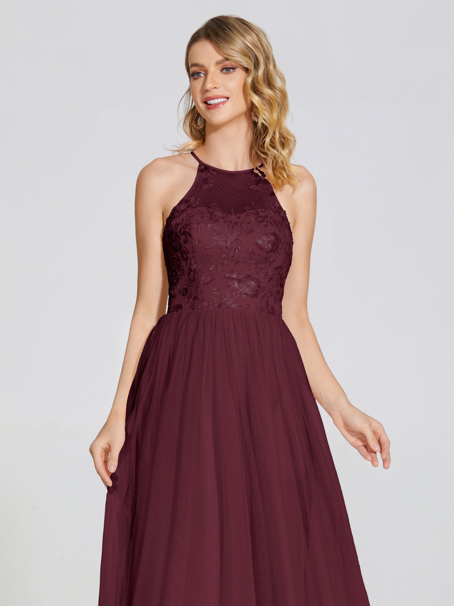 Destiny Lace Halter Tulle Bridesmaid Dress