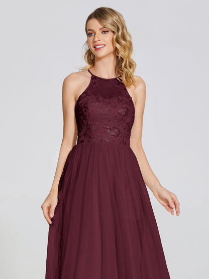 Destiny Lace Halter Tulle Bridesmaid Dress