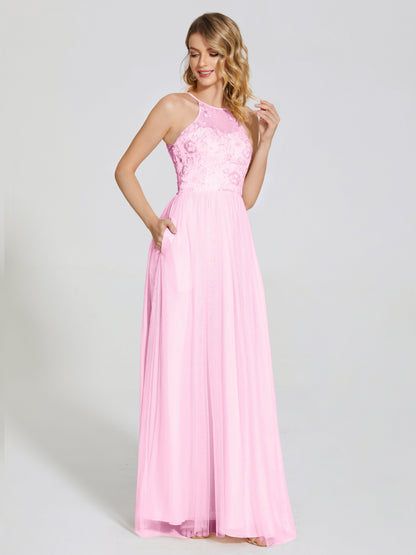Destiny Lace Halter Tulle Bridesmaid Dress