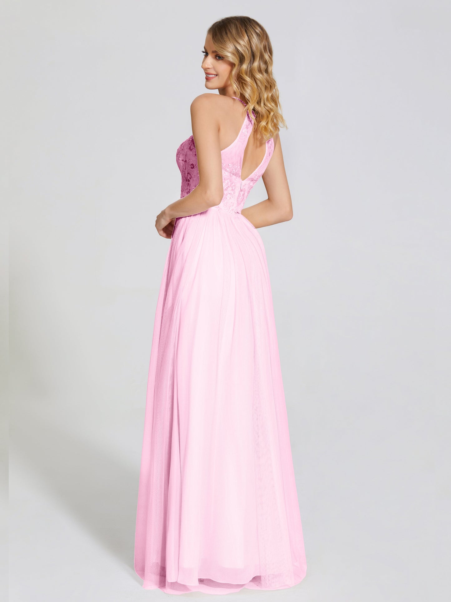 Destiny Lace Halter Tulle Bridesmaid Dress