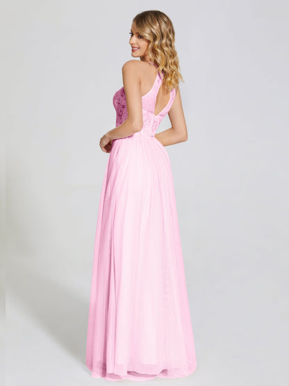 Destiny Lace Halter Tulle Bridesmaid Dress