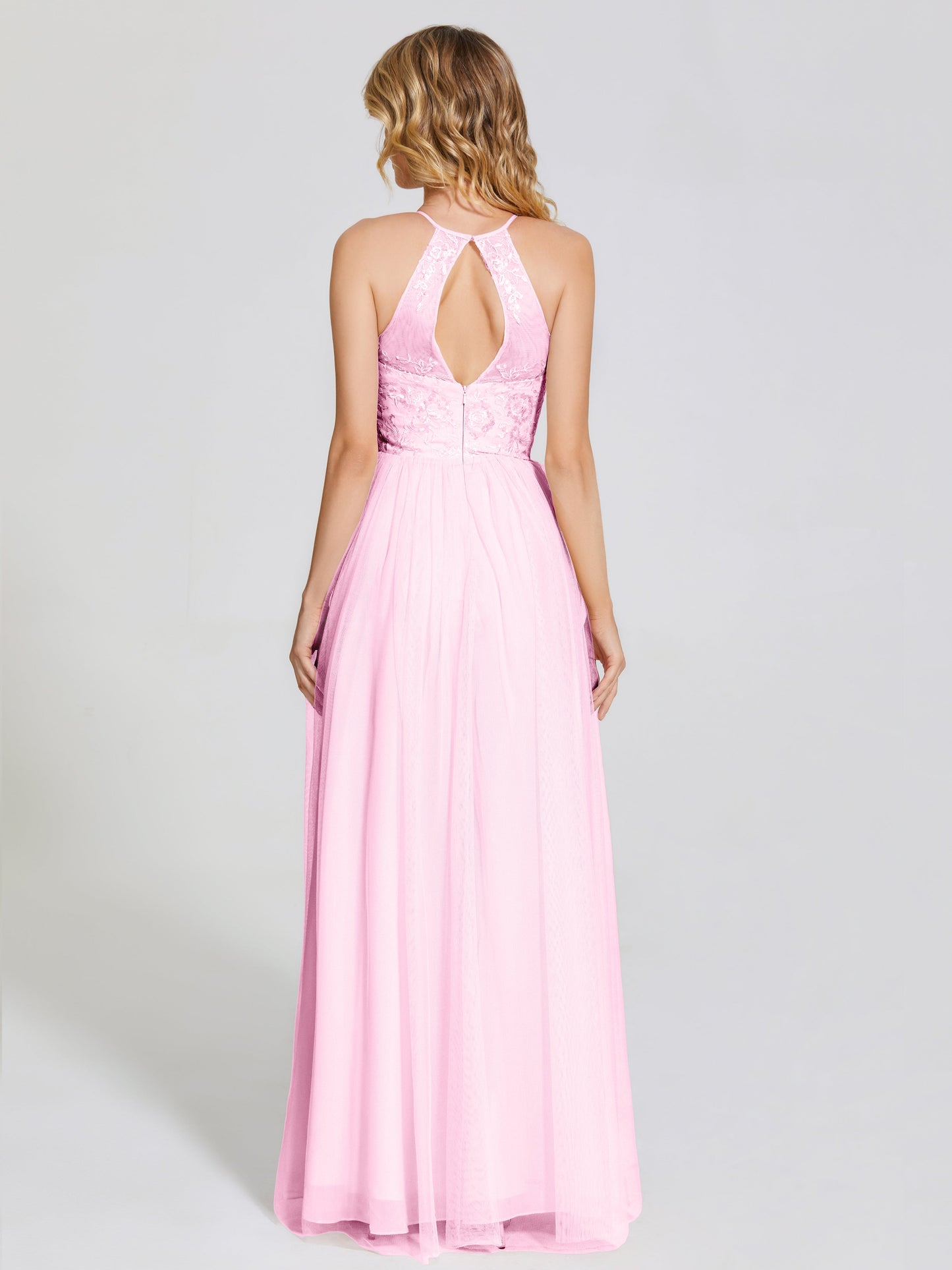 Destiny Lace Halter Tulle Bridesmaid Dress