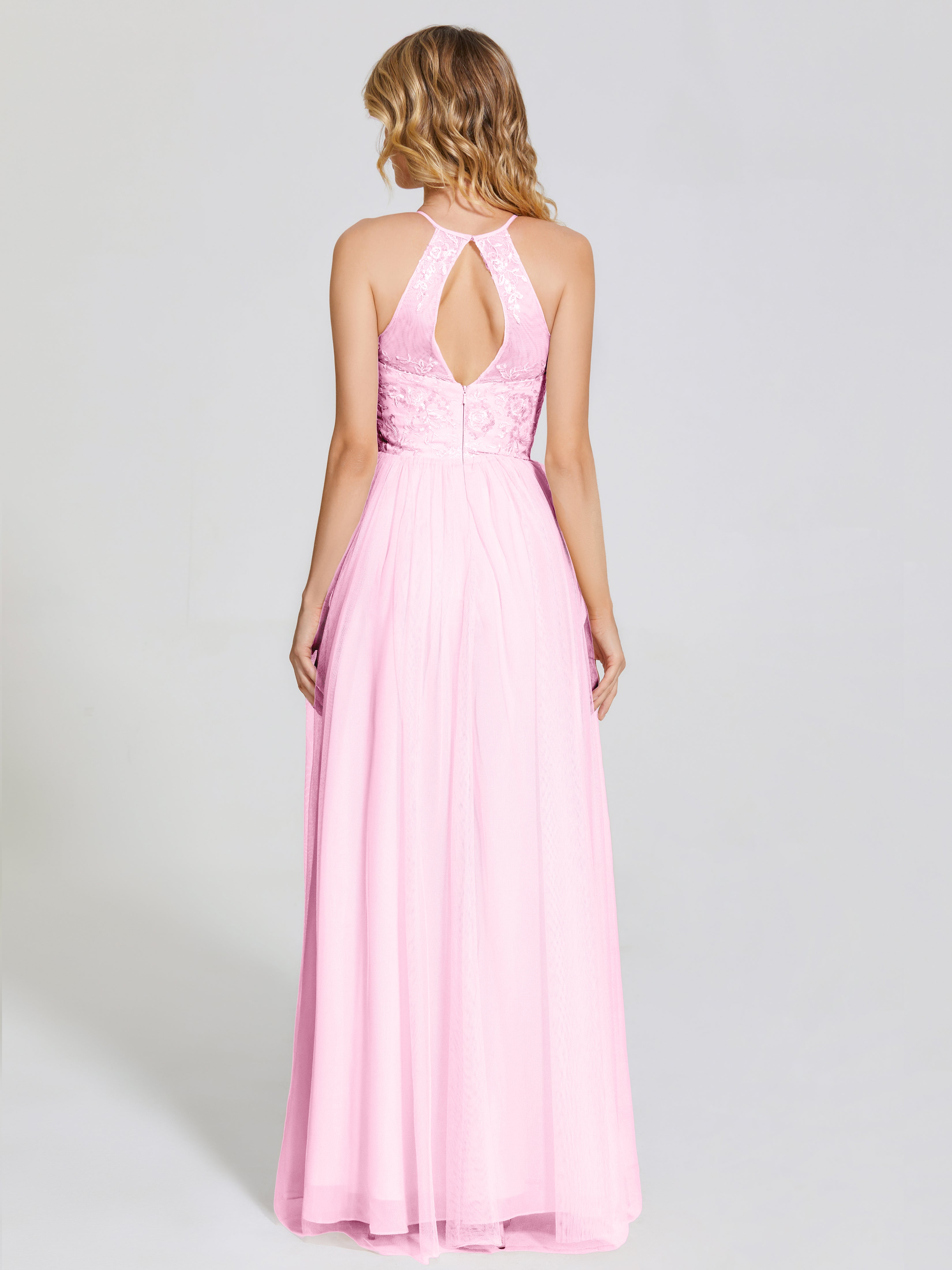 Destiny Lace Halter Tulle Bridesmaid Dress