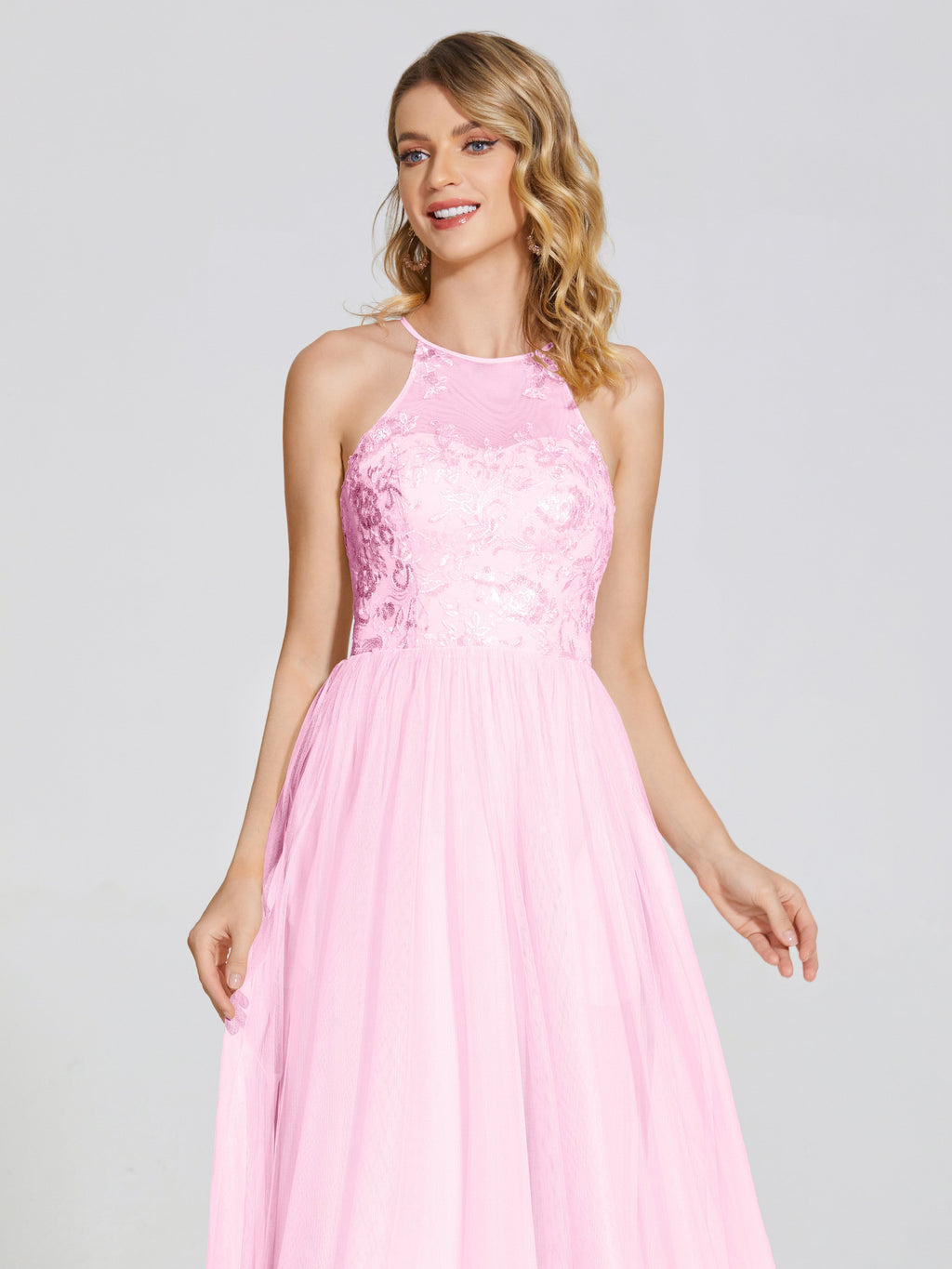 Destiny Lace Halter Tulle Bridesmaid Dress