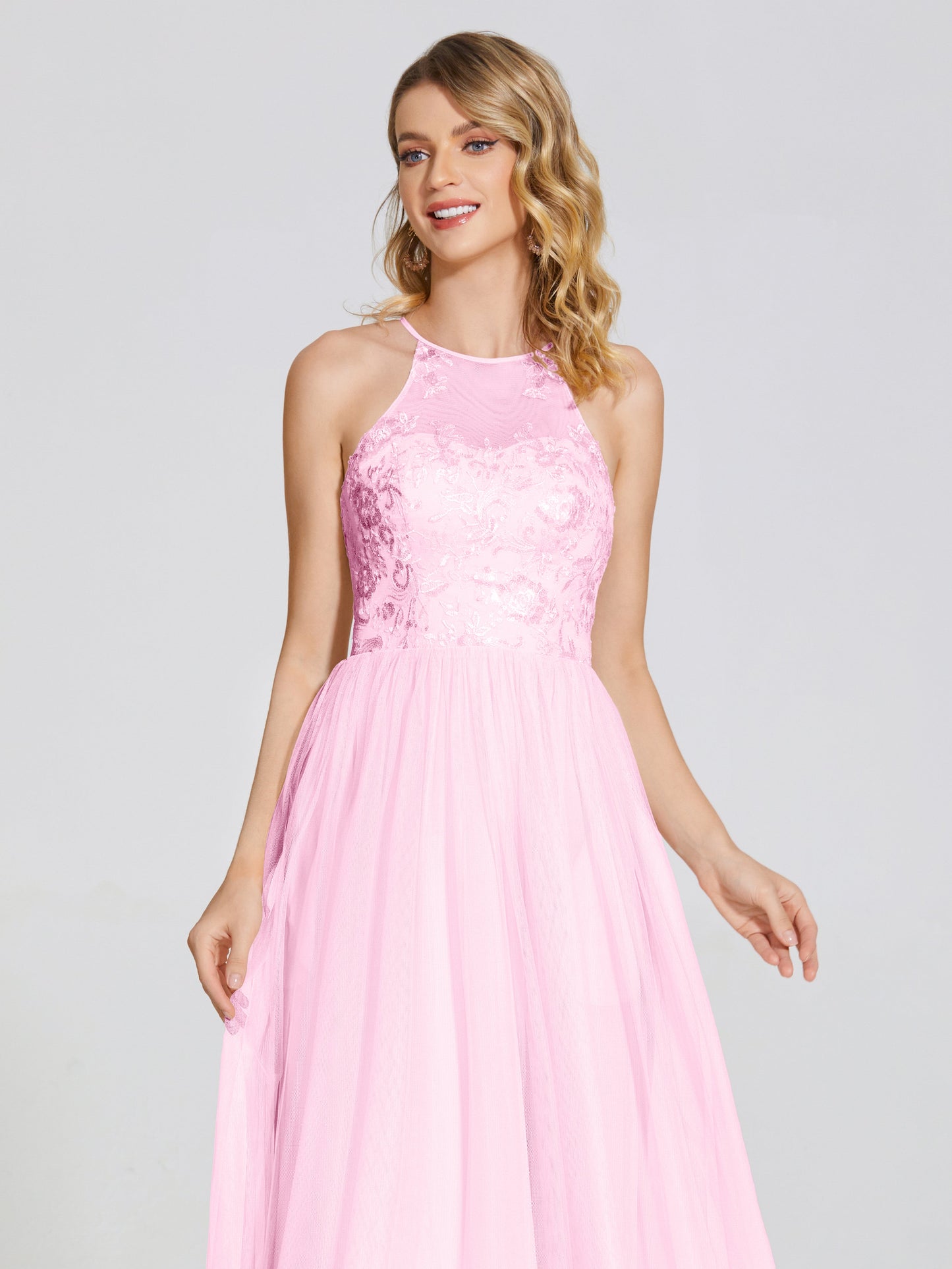 Destiny Lace Halter Tulle Bridesmaid Dress