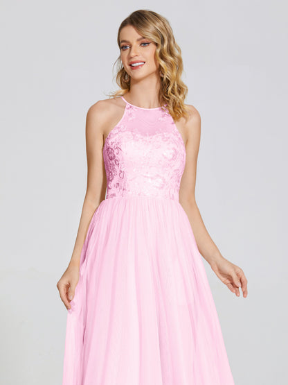 Destiny Lace Halter Tulle Bridesmaid Dress