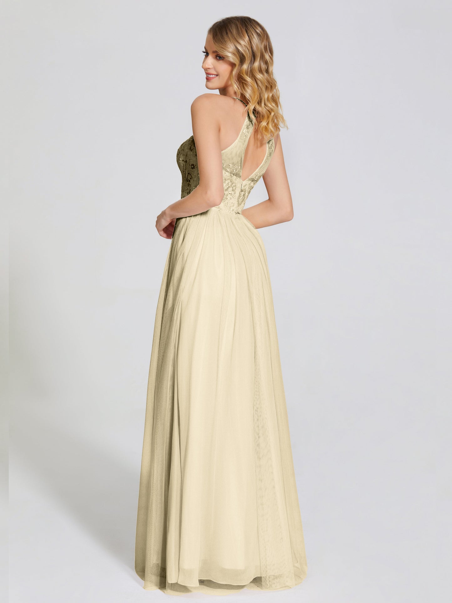 Destiny Lace Halter Tulle Bridesmaid Dress