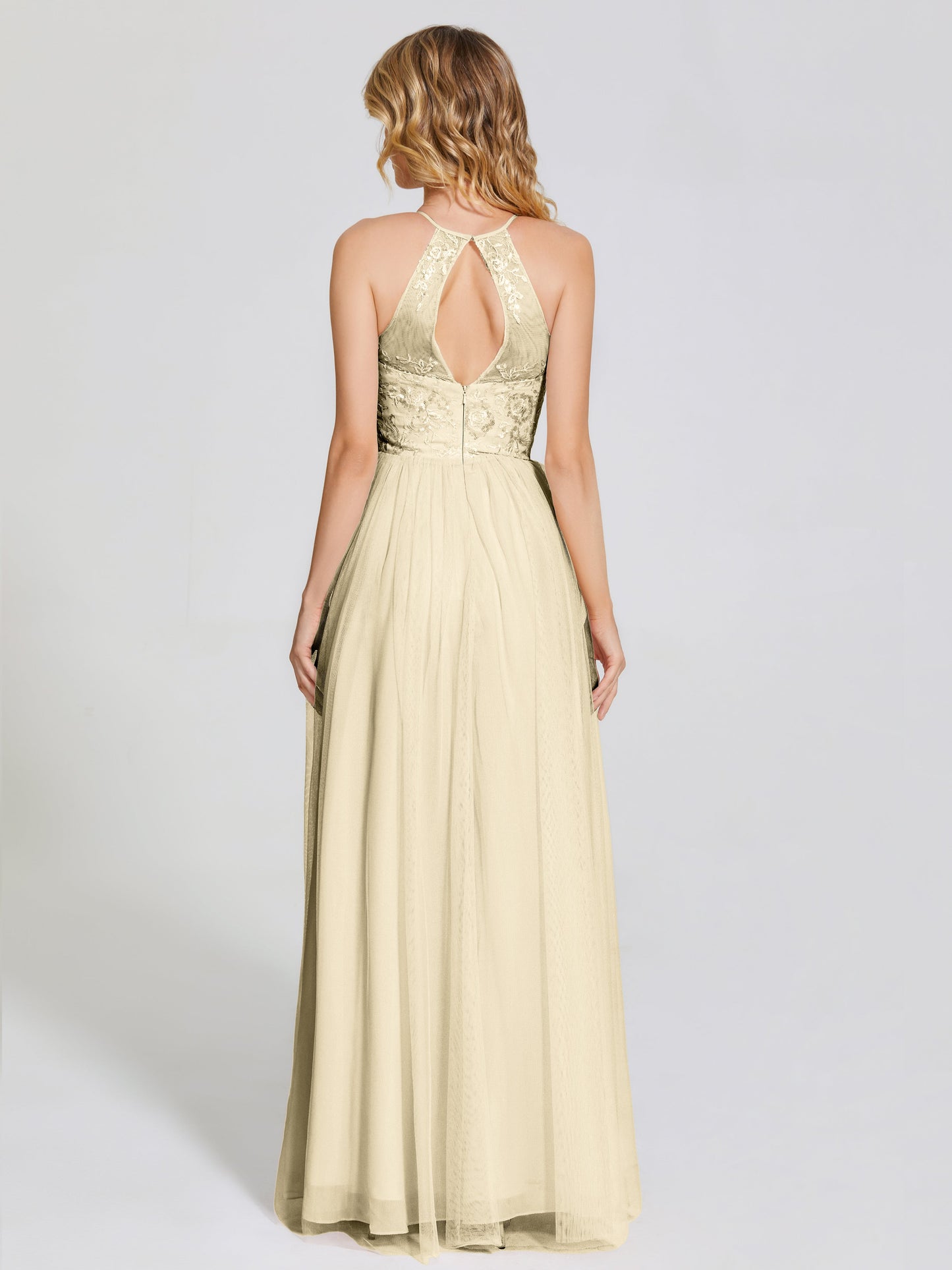 Destiny Lace Halter Tulle Bridesmaid Dress