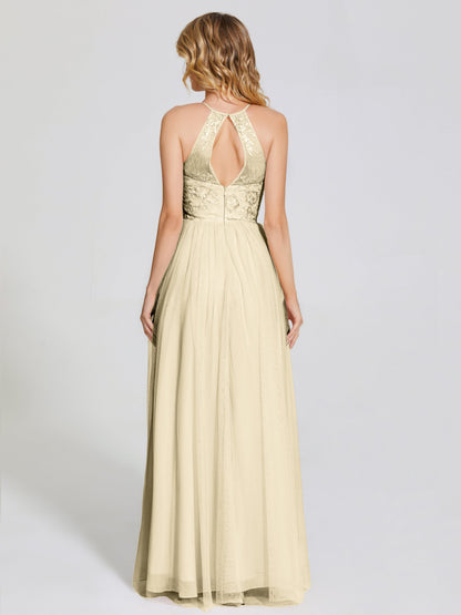 Destiny Lace Halter Tulle Bridesmaid Dress