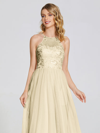 Destiny Lace Halter Tulle Bridesmaid Dress