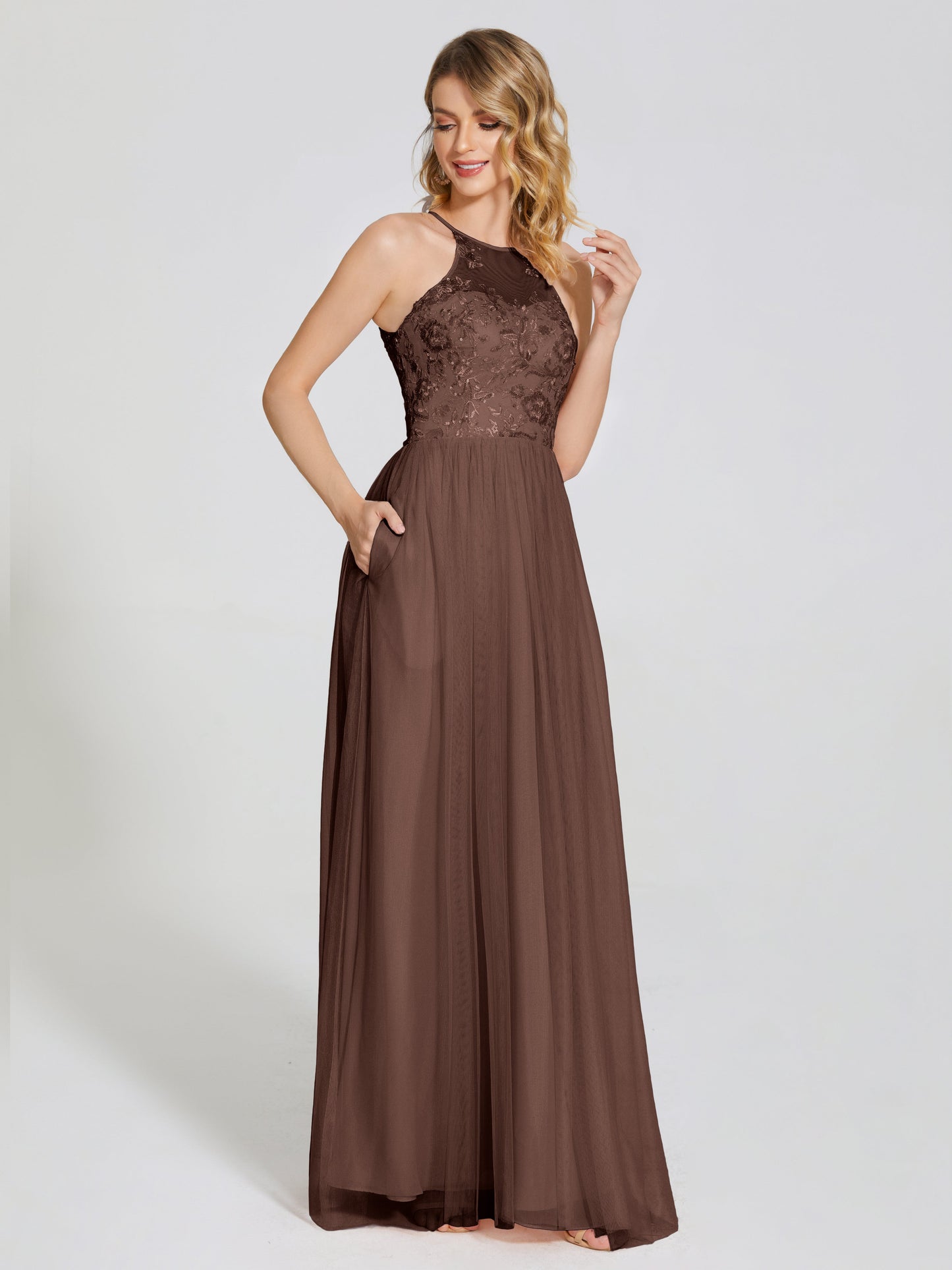 Destiny Lace Halter Tulle Bridesmaid Dress