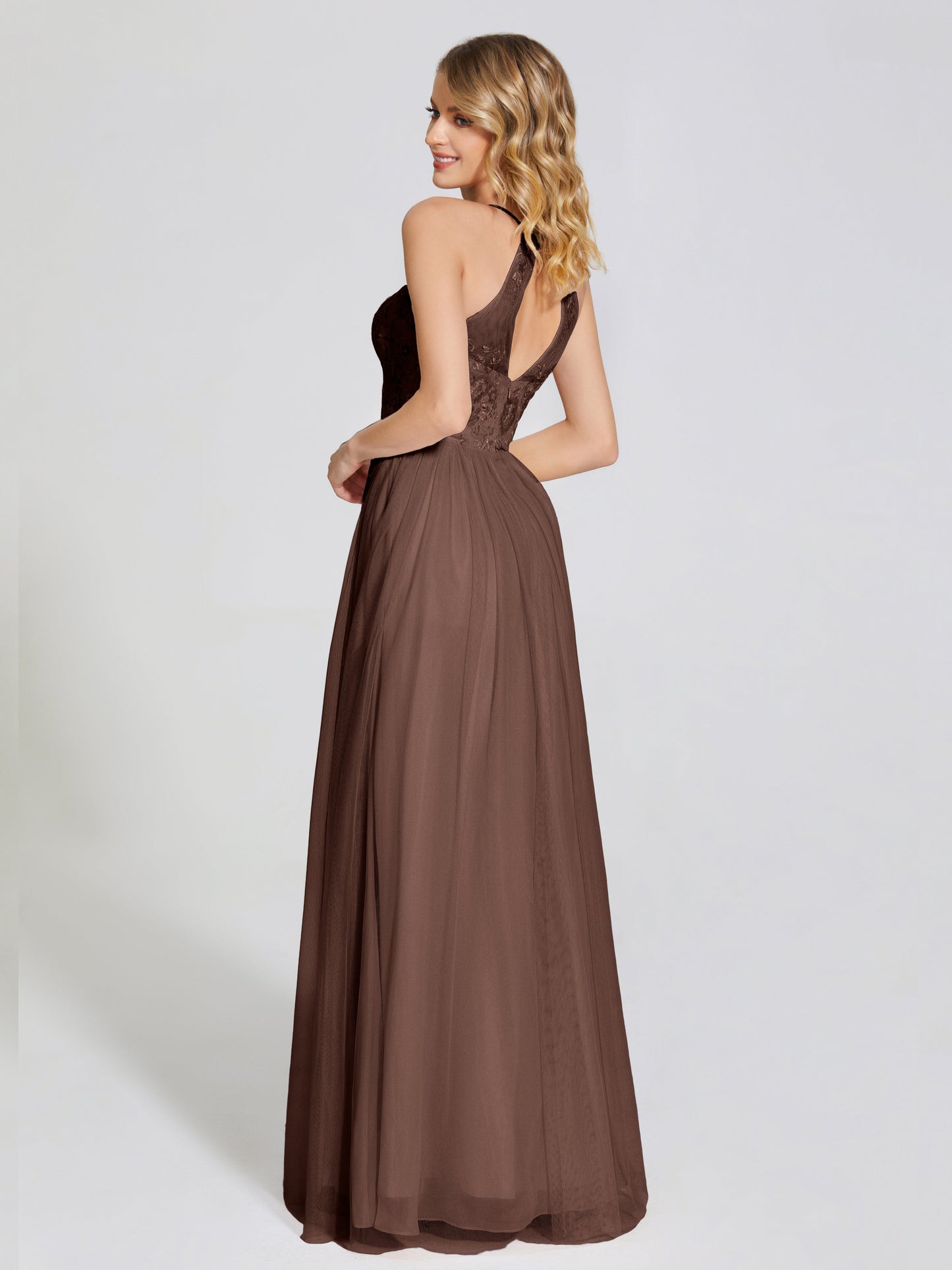 Destiny Lace Halter Tulle Bridesmaid Dress