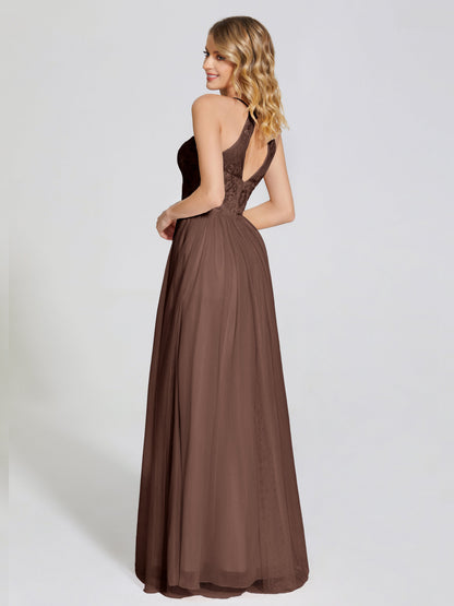 Destiny Lace Halter Tulle Bridesmaid Dress