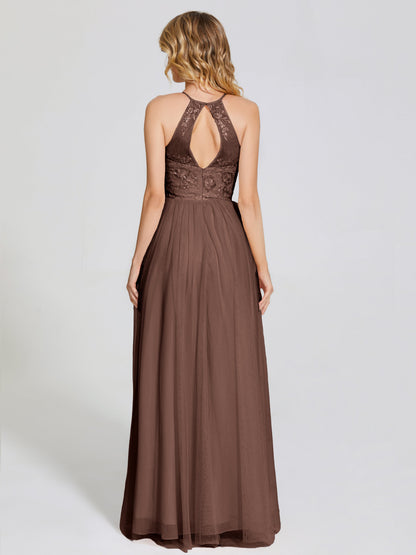 Destiny Lace Halter Tulle Bridesmaid Dress