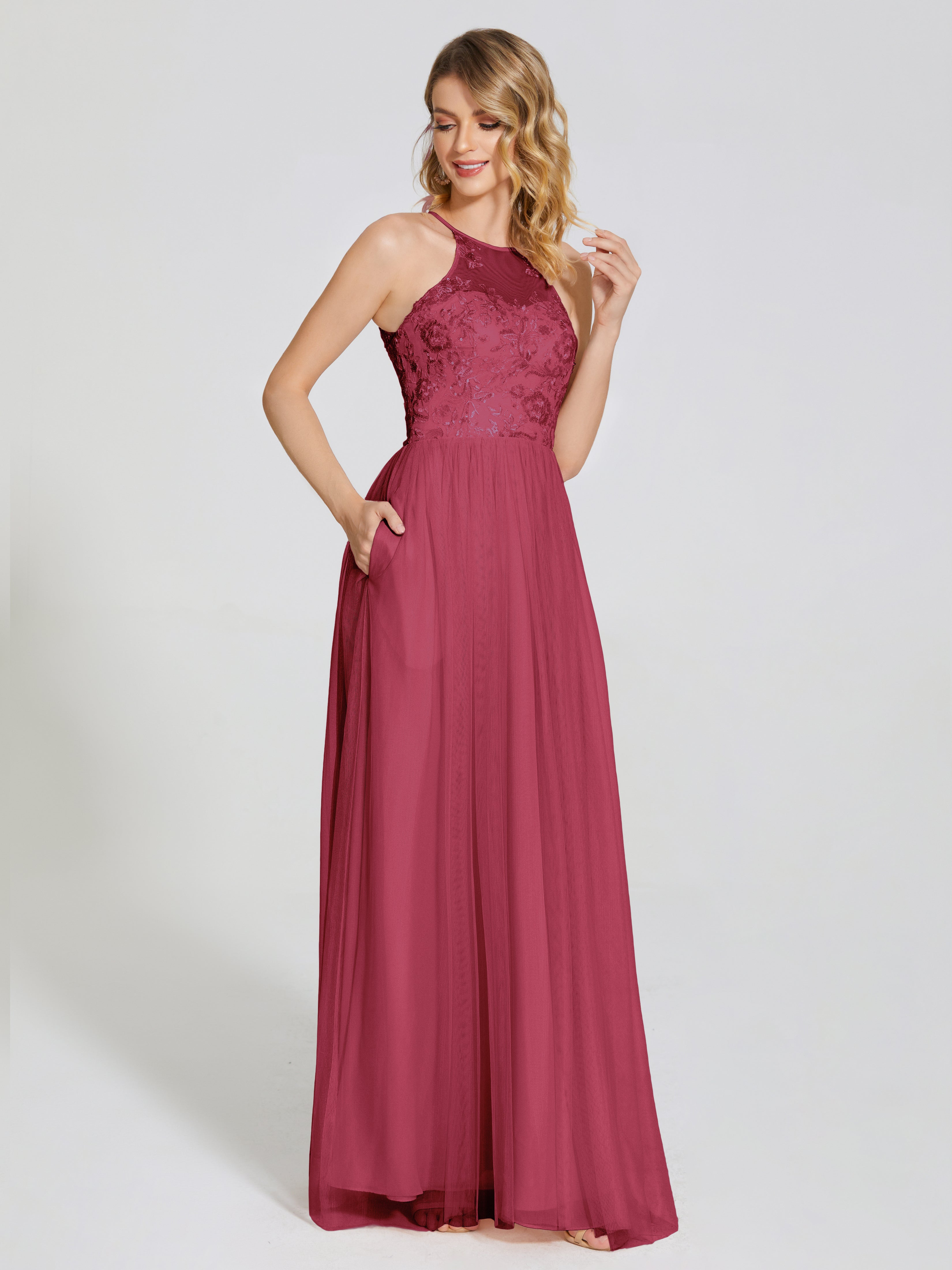 Destiny Lace Halter Tulle Bridesmaid Dress