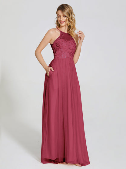 Destiny Lace Halter Tulle Bridesmaid Dress