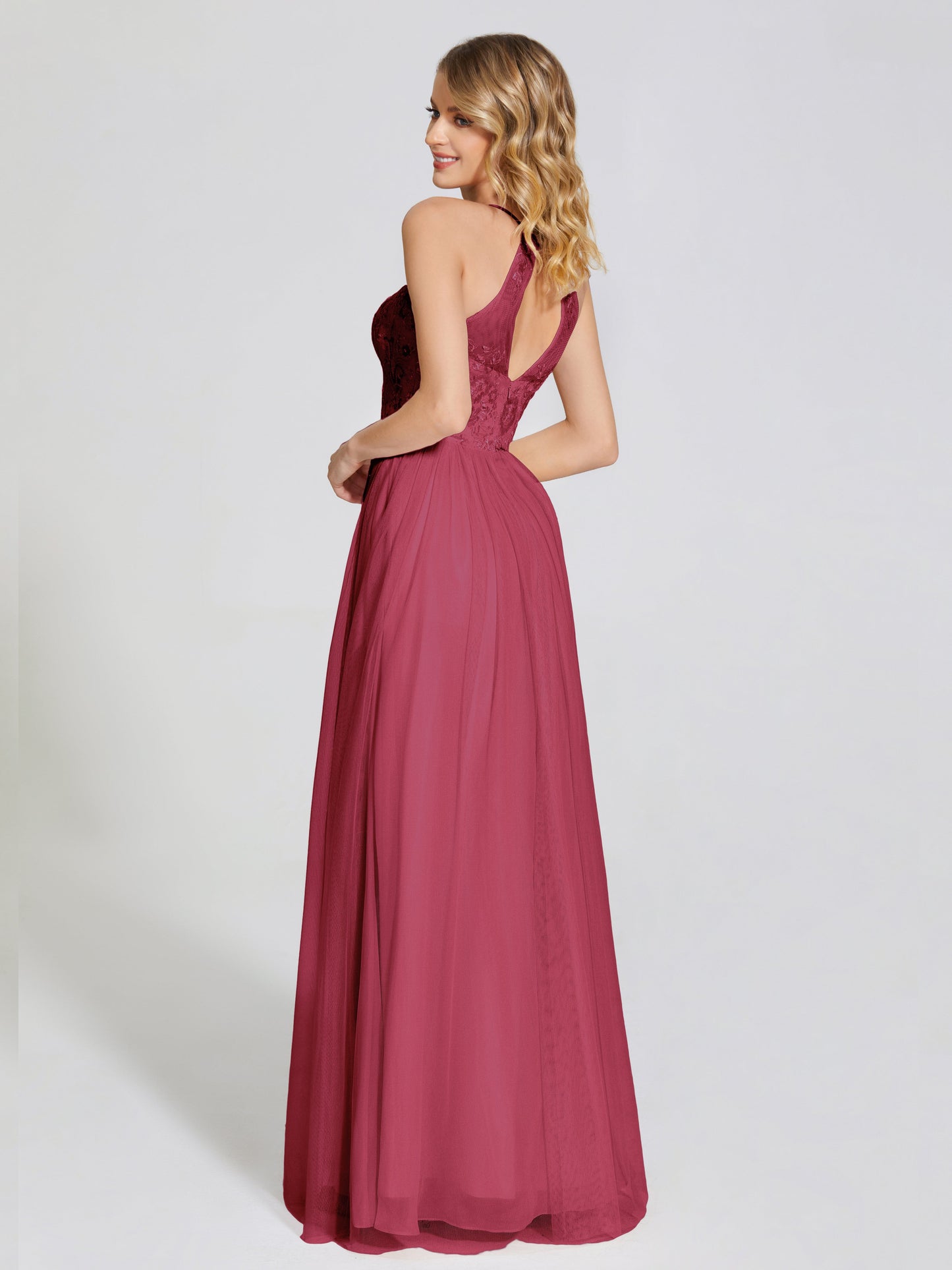 Destiny Lace Halter Tulle Bridesmaid Dress