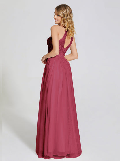 Destiny Lace Halter Tulle Bridesmaid Dress