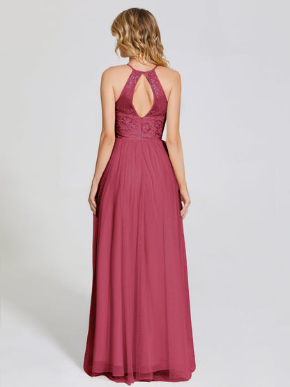 Destiny Lace Halter Tulle Bridesmaid Dress