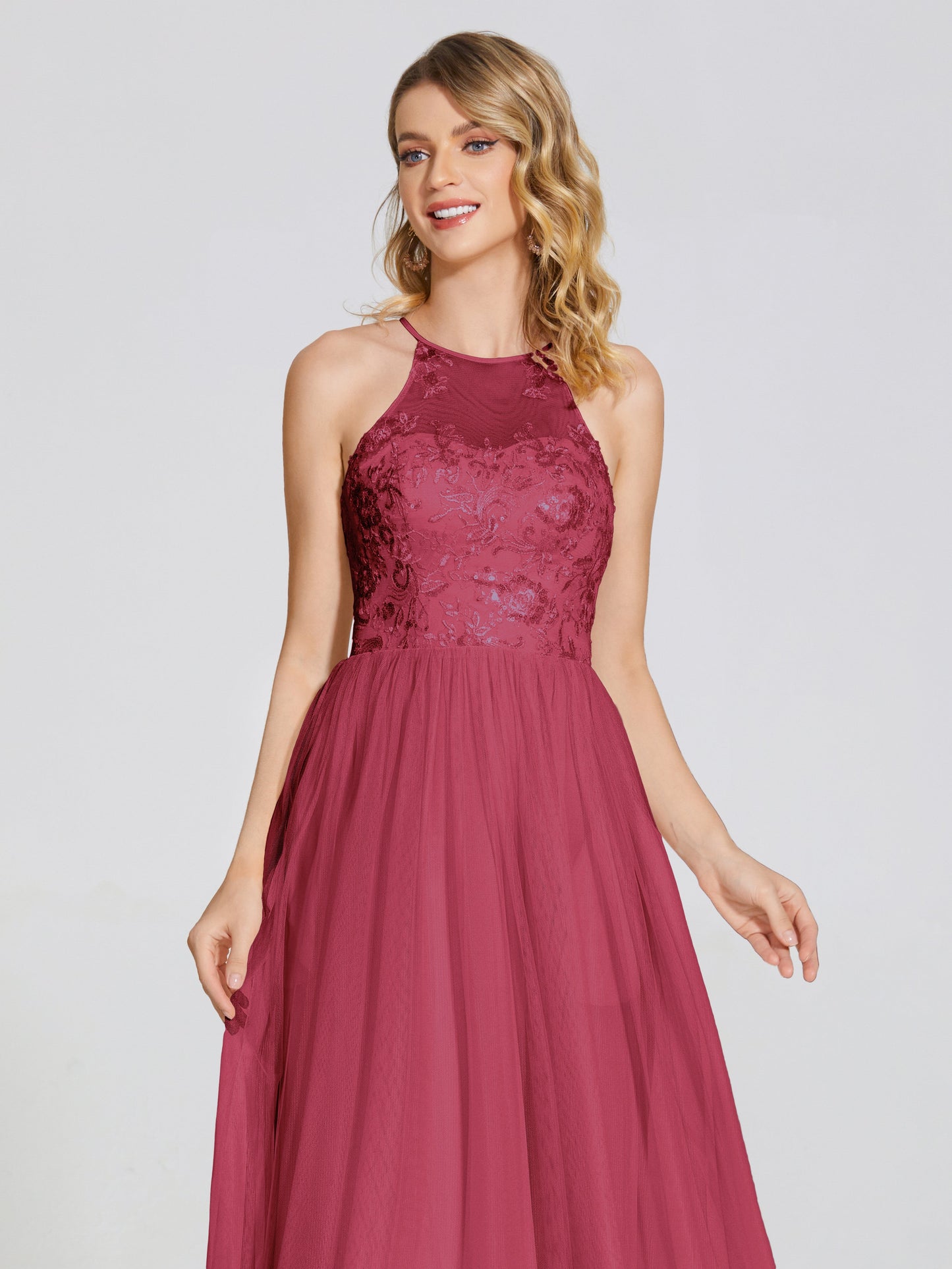 Destiny Lace Halter Tulle Bridesmaid Dress