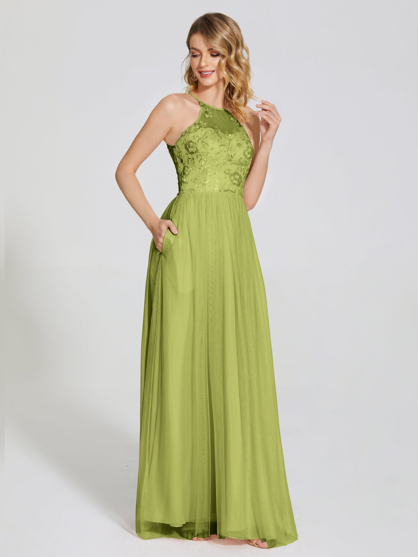 Destiny Lace Halter Tulle Bridesmaid Dress