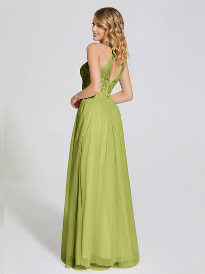 Destiny Lace Halter Tulle Bridesmaid Dress
