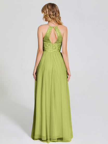 Destiny Lace Halter Tulle Bridesmaid Dress
