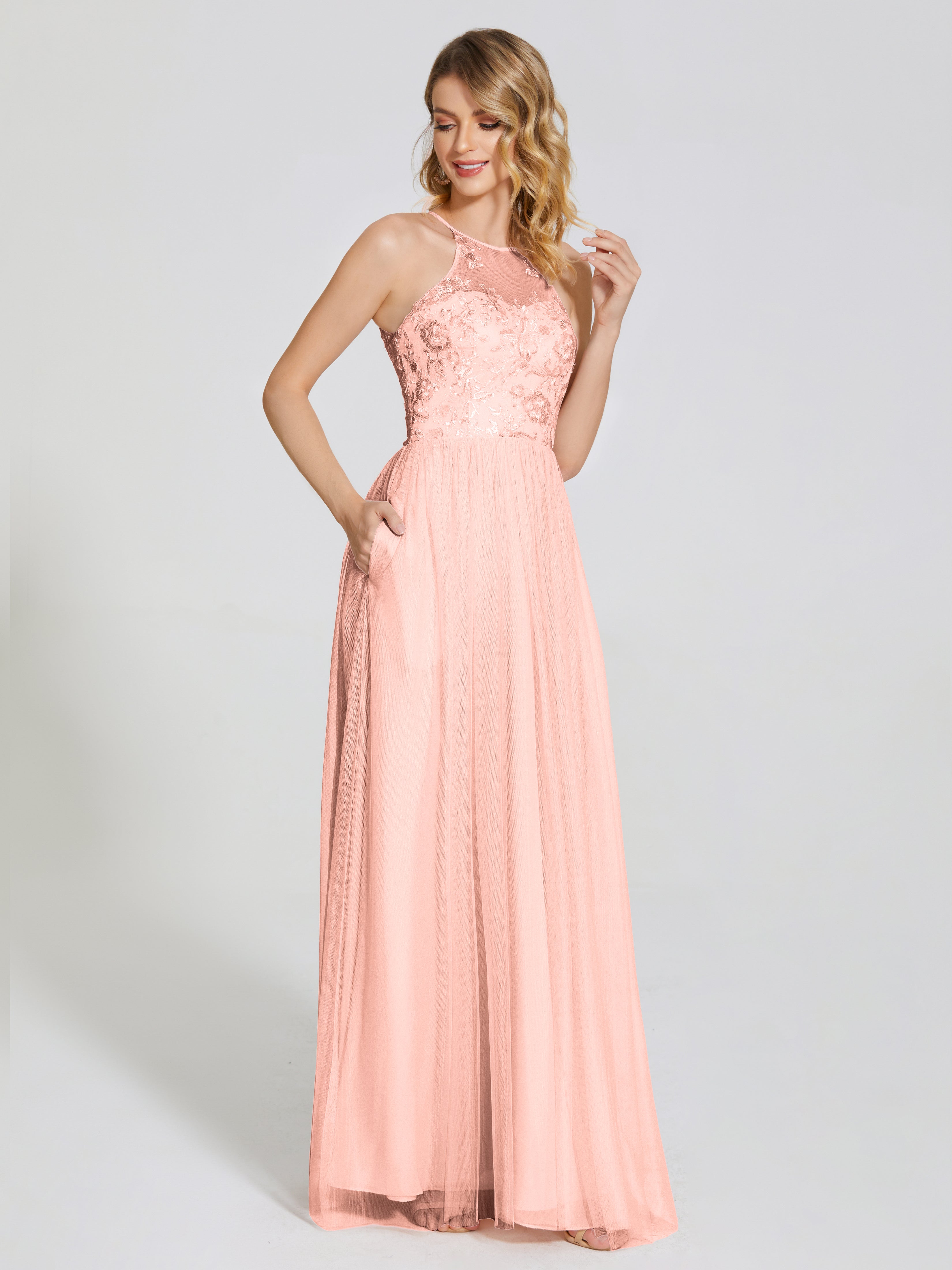 Destiny Lace Halter Tulle Bridesmaid Dress