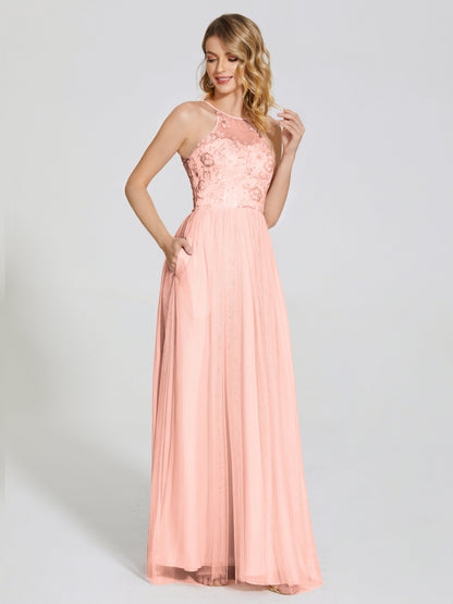 Destiny Lace Halter Tulle Bridesmaid Dress