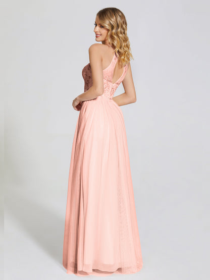 Destiny Lace Halter Tulle Bridesmaid Dress