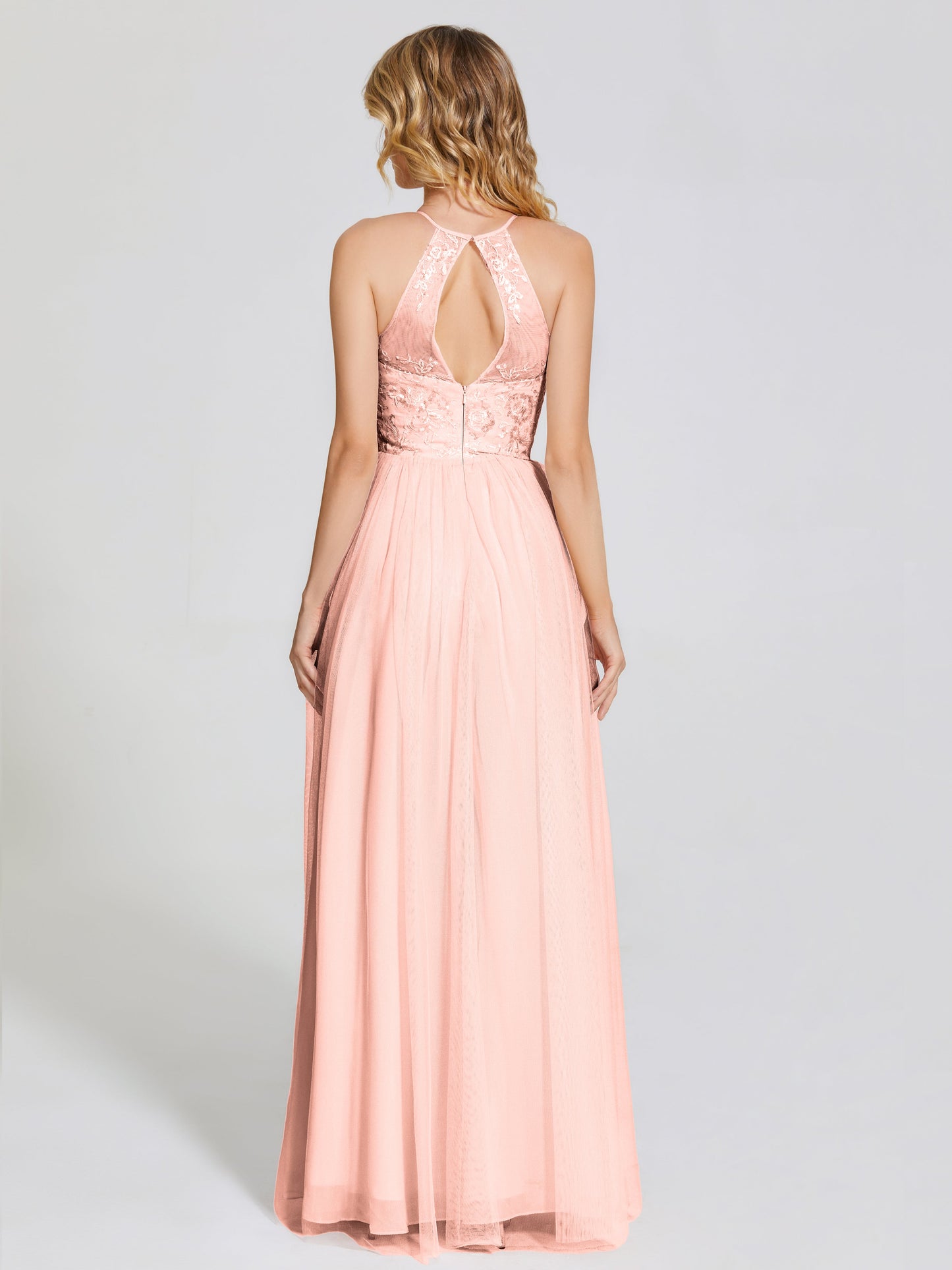 Destiny Lace Halter Tulle Bridesmaid Dress
