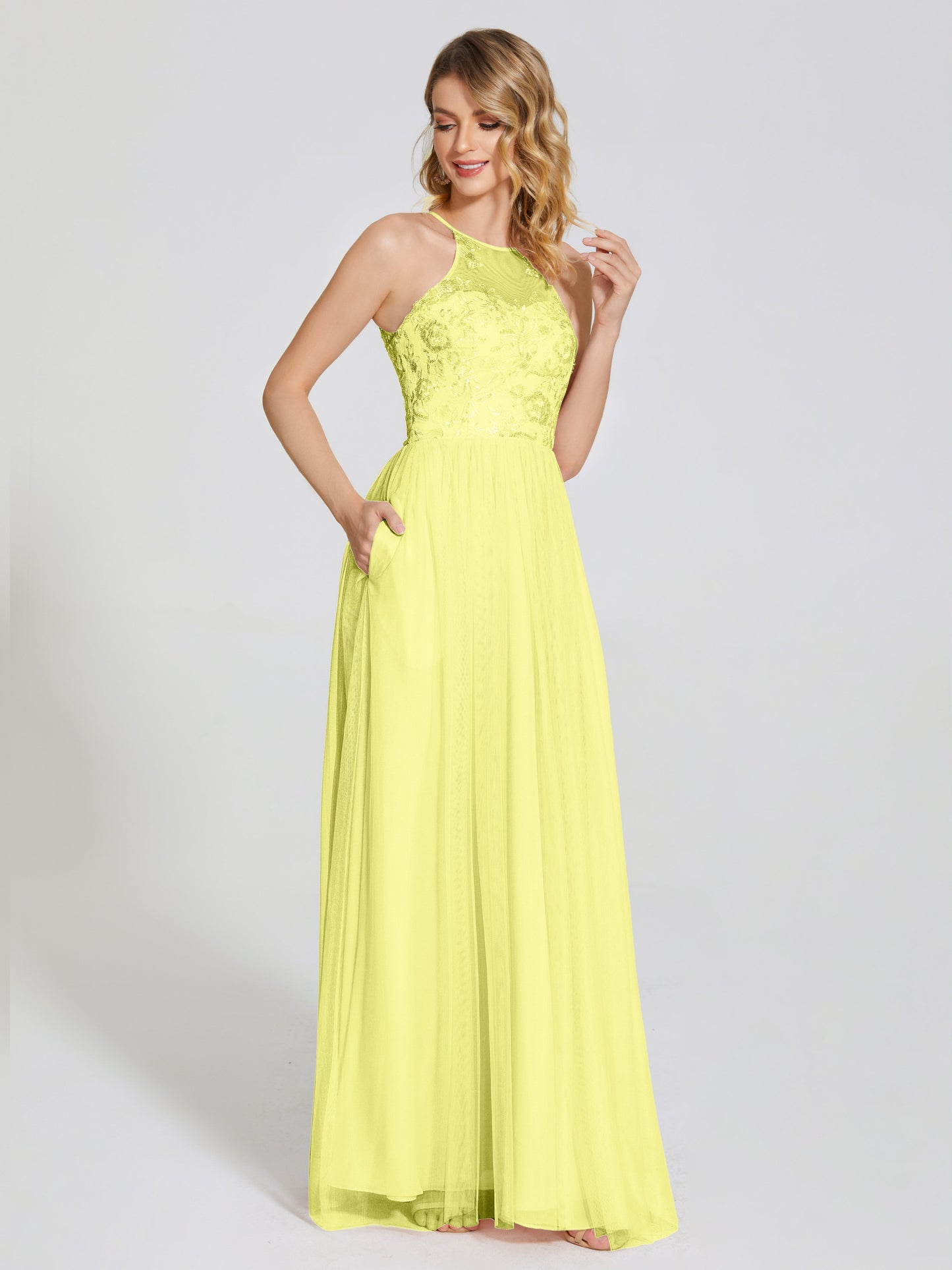 Destiny Lace Halter Tulle Bridesmaid Dress