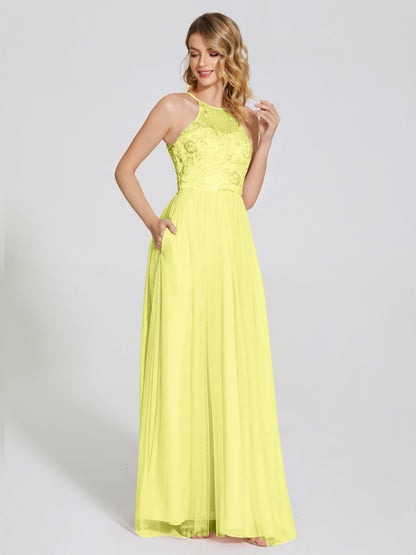 Destiny Lace Halter Tulle Bridesmaid Dress