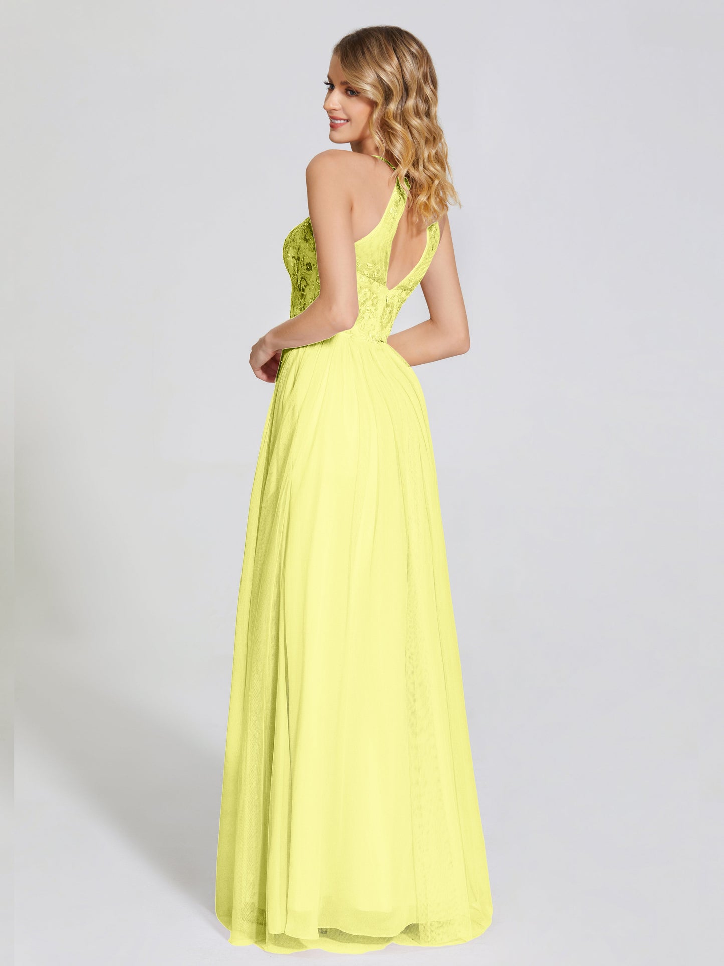 Destiny Lace Halter Tulle Bridesmaid Dress
