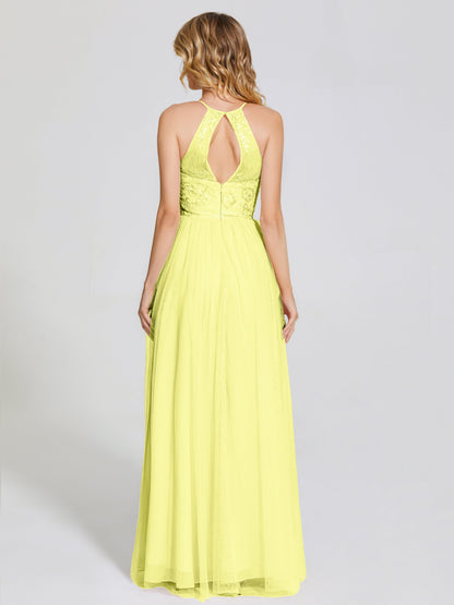 Destiny Lace Halter Tulle Bridesmaid Dress