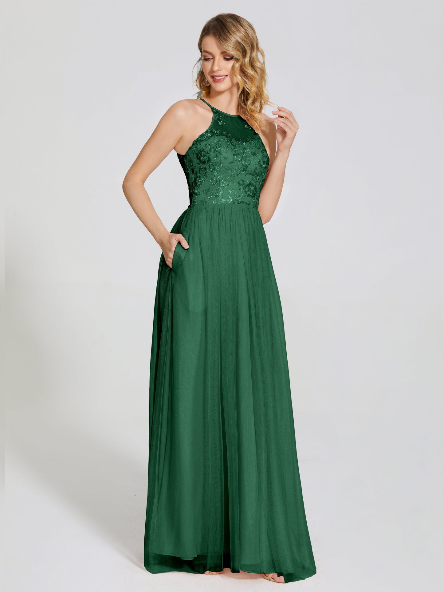 Destiny Lace Halter Tulle Bridesmaid Dress