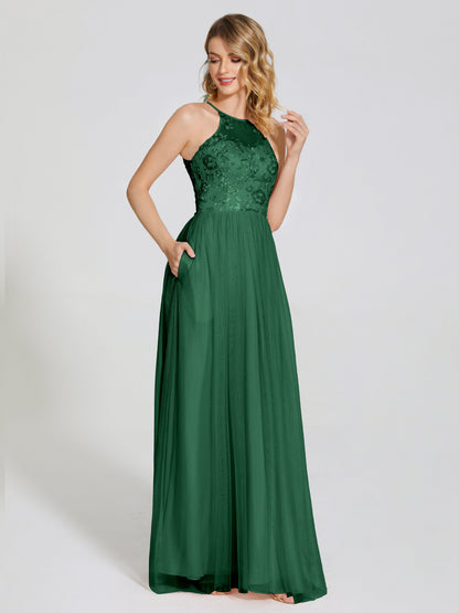 Destiny Lace Halter Tulle Bridesmaid Dress