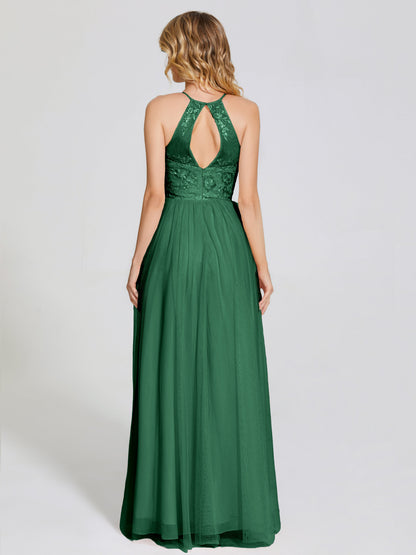 Destiny Lace Halter Tulle Bridesmaid Dress
