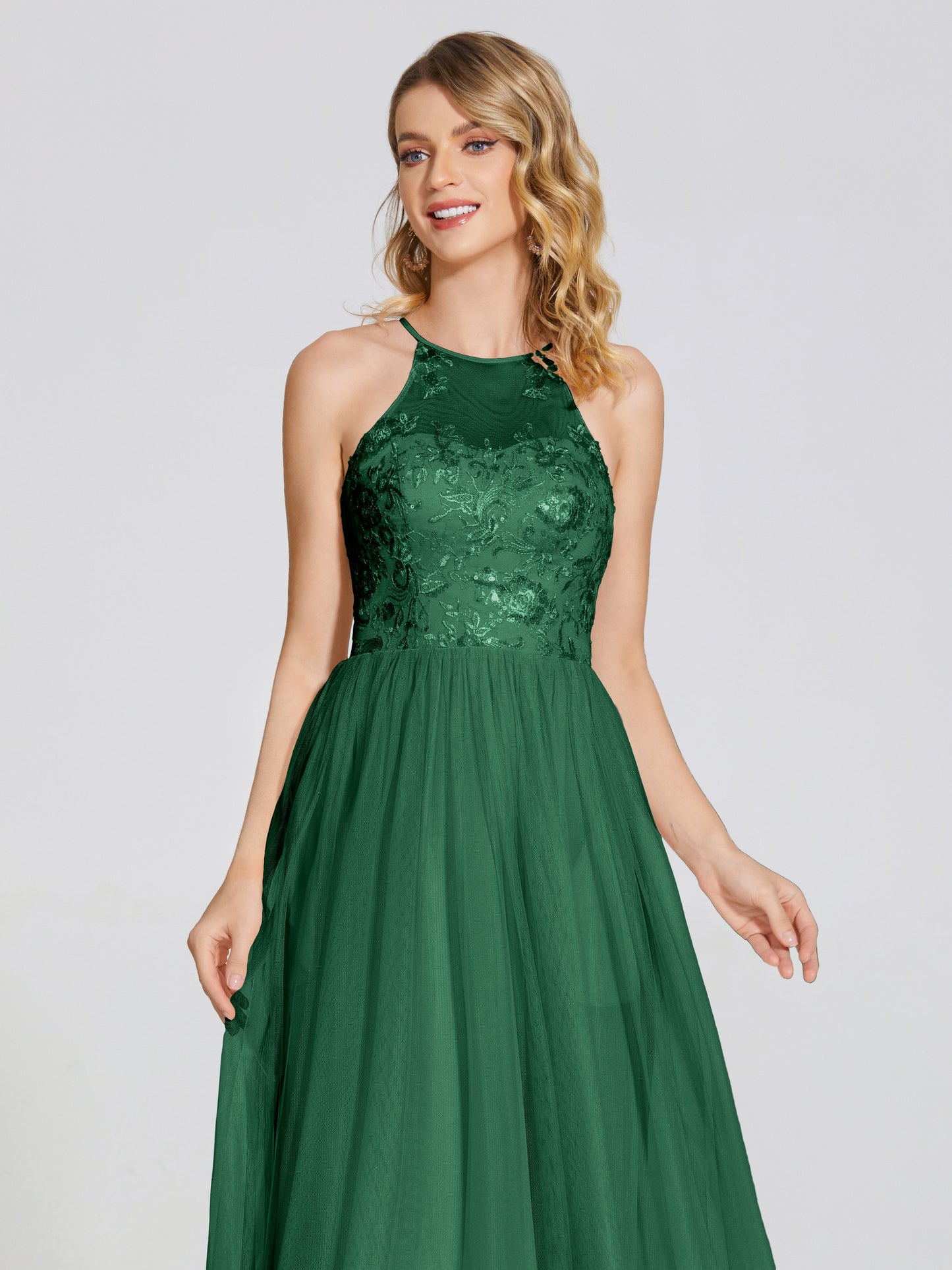 Destiny Lace Halter Tulle Bridesmaid Dress