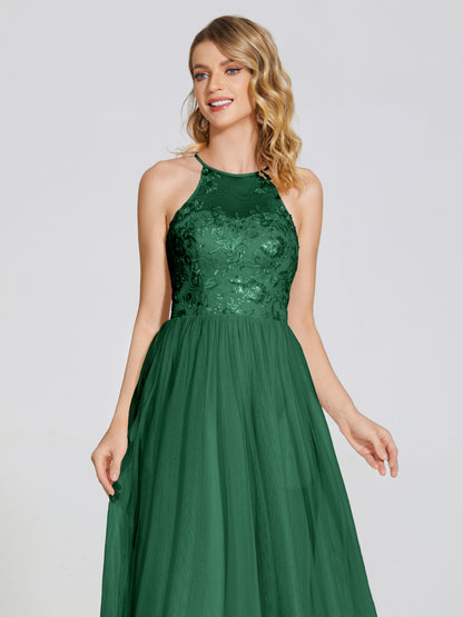 Destiny Lace Halter Tulle Bridesmaid Dress