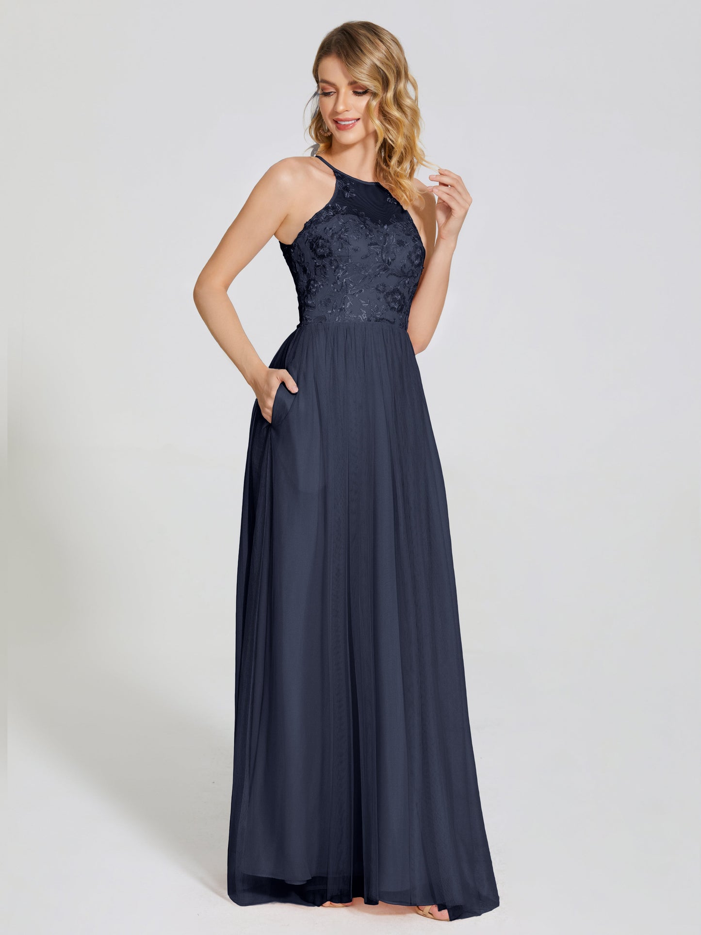 Destiny Lace Halter Tulle Bridesmaid Dress