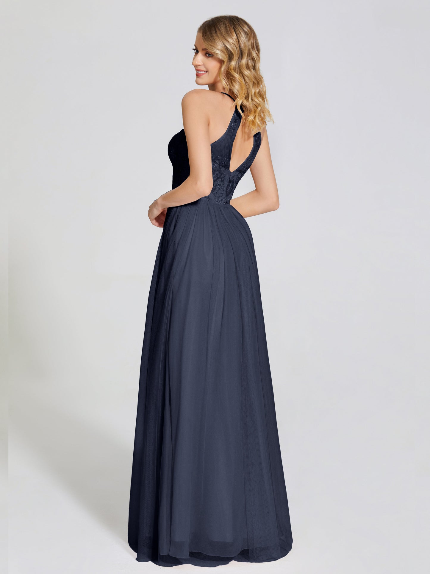 Destiny Lace Halter Tulle Bridesmaid Dress