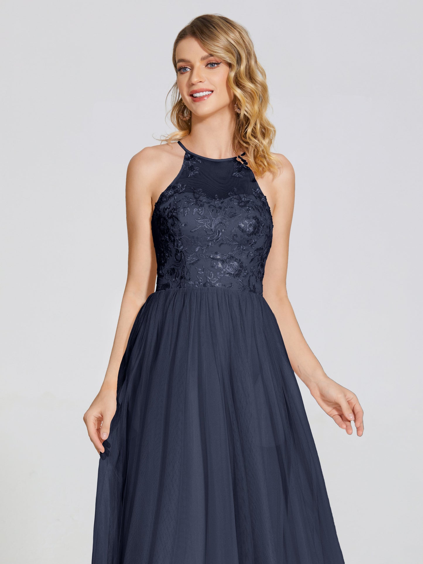 Destiny Lace Halter Tulle Bridesmaid Dress