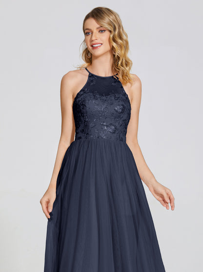 Destiny Lace Halter Tulle Bridesmaid Dress